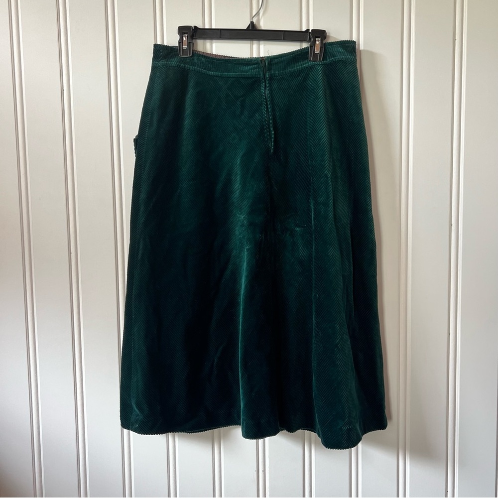Vintage Herman Geist Emerald Green Corduroy Skirt 15/16 A-Line Midi Pockets - Picture 4 of 6